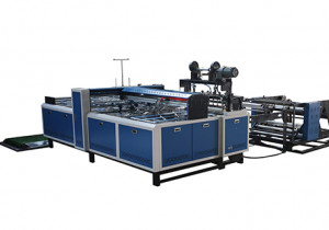 Woven bag cutting, sewing, printing, and receiving integrated machine