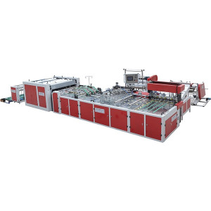 Woven bag cutting, sewing, printing, and receiving integrated machine